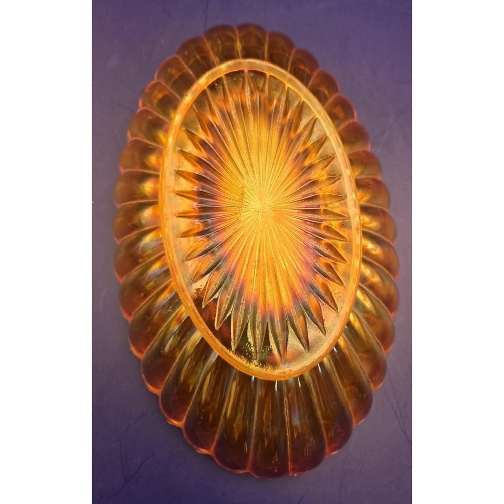 Antique Orange Marigold Bowl Carnival Glass Lustre Ware Oval Scalloped Edge B#30 - Picture 6 of 9